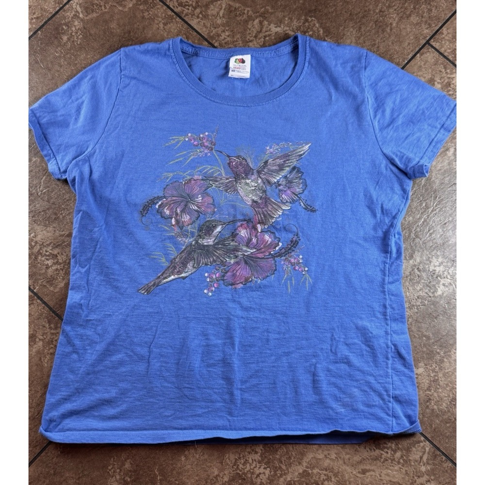 Vintage Hummingbird T-Shirt Women's Size XL Blue Fruit of the Loom tag